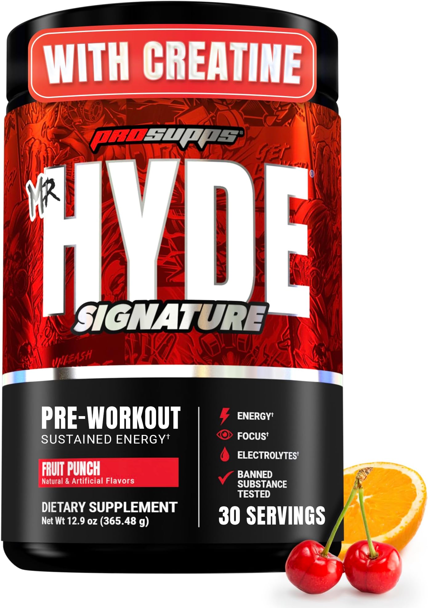 ProSupps Mr. Hyde Signature Pre Workout Powder with Creatine, Fruit Punch | Beta Alanine & Caffeine - Performance, Energy, & Endurance - Clean Fitness & Gym Supplements for Men & Women, 30 Servings