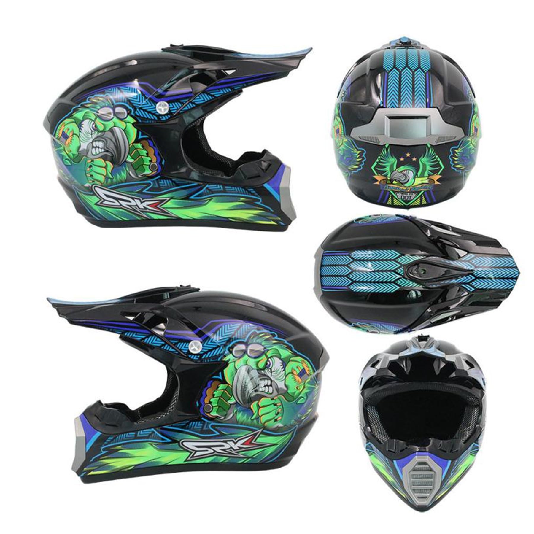 Jeunesse Casque De Moto Casques De Cross, Casque Cycliste pour Enfants, Casque Motocross Dirt Bike ATV Enfant, pour BMX MTB Quad Enduro ATV Scooter, avec Goggle Gants Masque