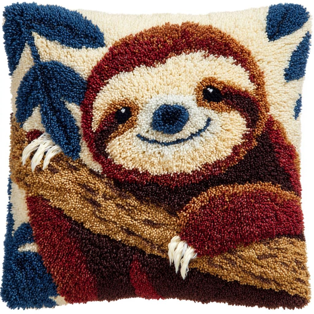 WallustrioaW DIY Latch Hook Cushion Kit,Animal Sloth