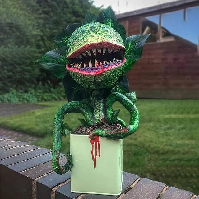 Gidenfly Lawn Decor Ornament Piranha Flower Decoration, 6.30x3.94 Inch Piranha Flower Movie Prop Yard Resin Ornaments Little Shop Of Horrors Halloween Decor, Artificial Plants & Flowers For Outdoors