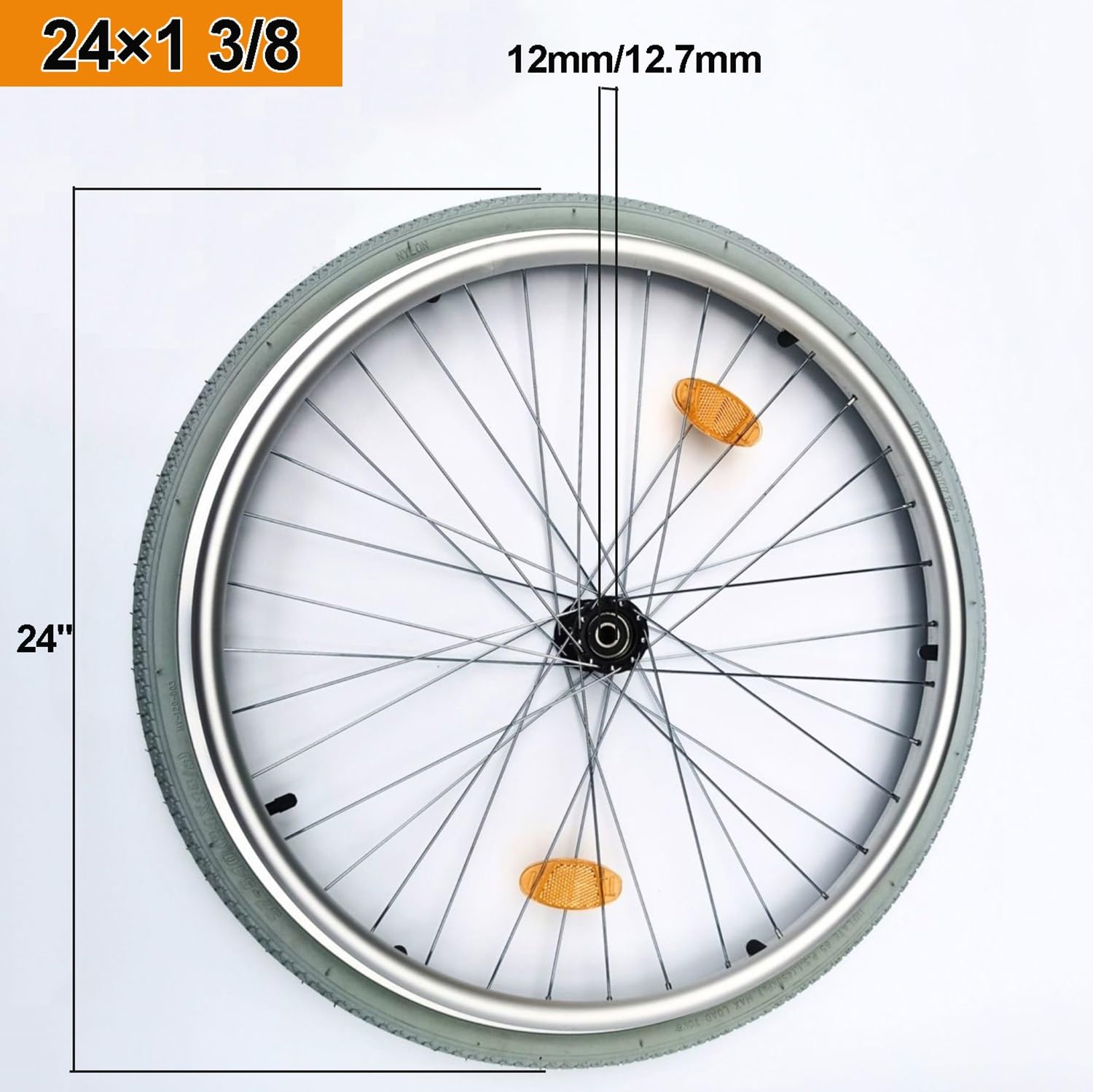 Rueda Trasera para Silla de Ruedas de 24", llanta Neumática de 24 x 1 3/8", Rueda de Repuesto para Silla de Ruedas Manual con Rodamiento y aro, Rueda de radios de Aluminio