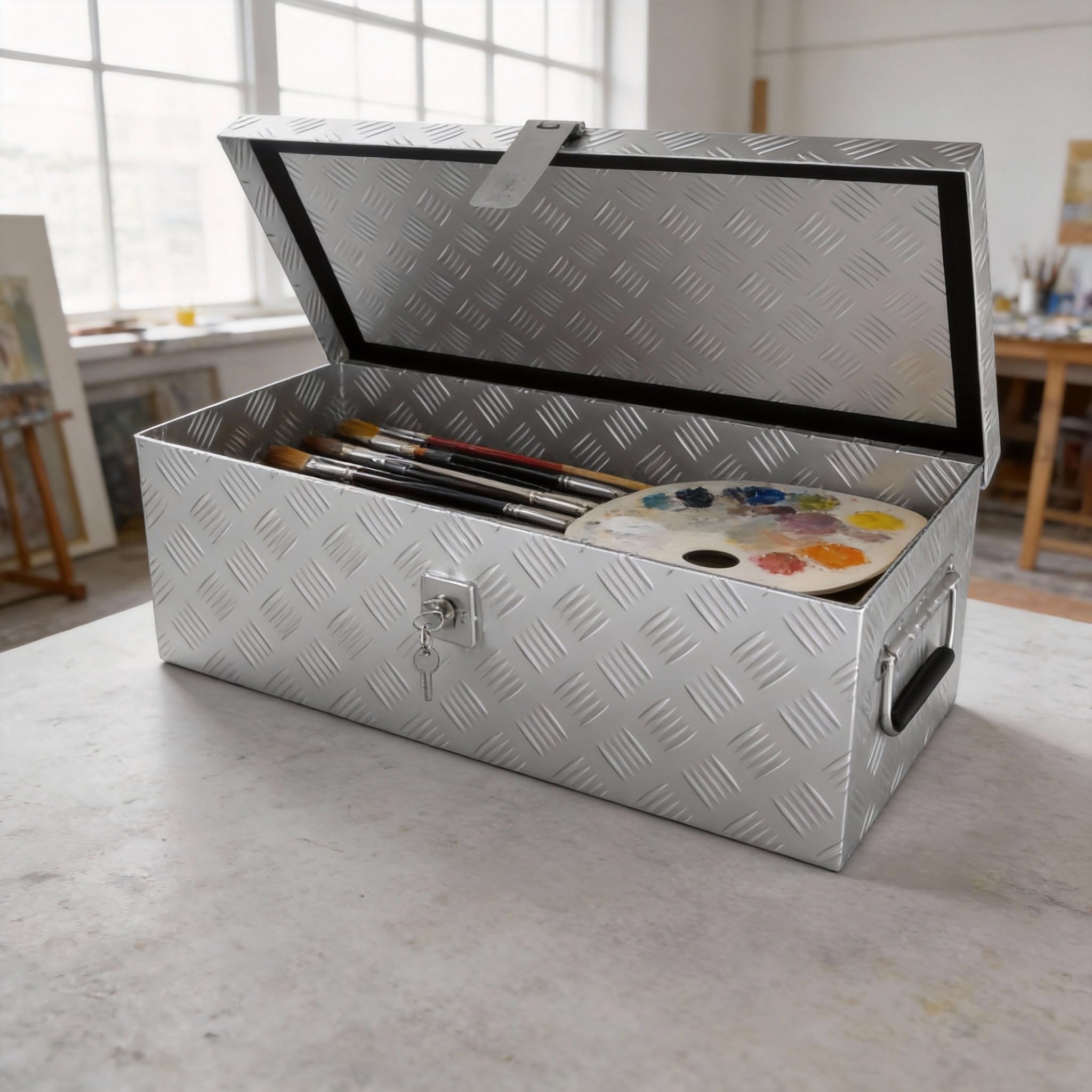 HENGMEI Caja de transporte de aluminio para remolque, caja de herramientas, caja de herramientas con cerradura, resistente al agua, caja de metal para herramientas de almacenamiento, 600 x 260 x 200