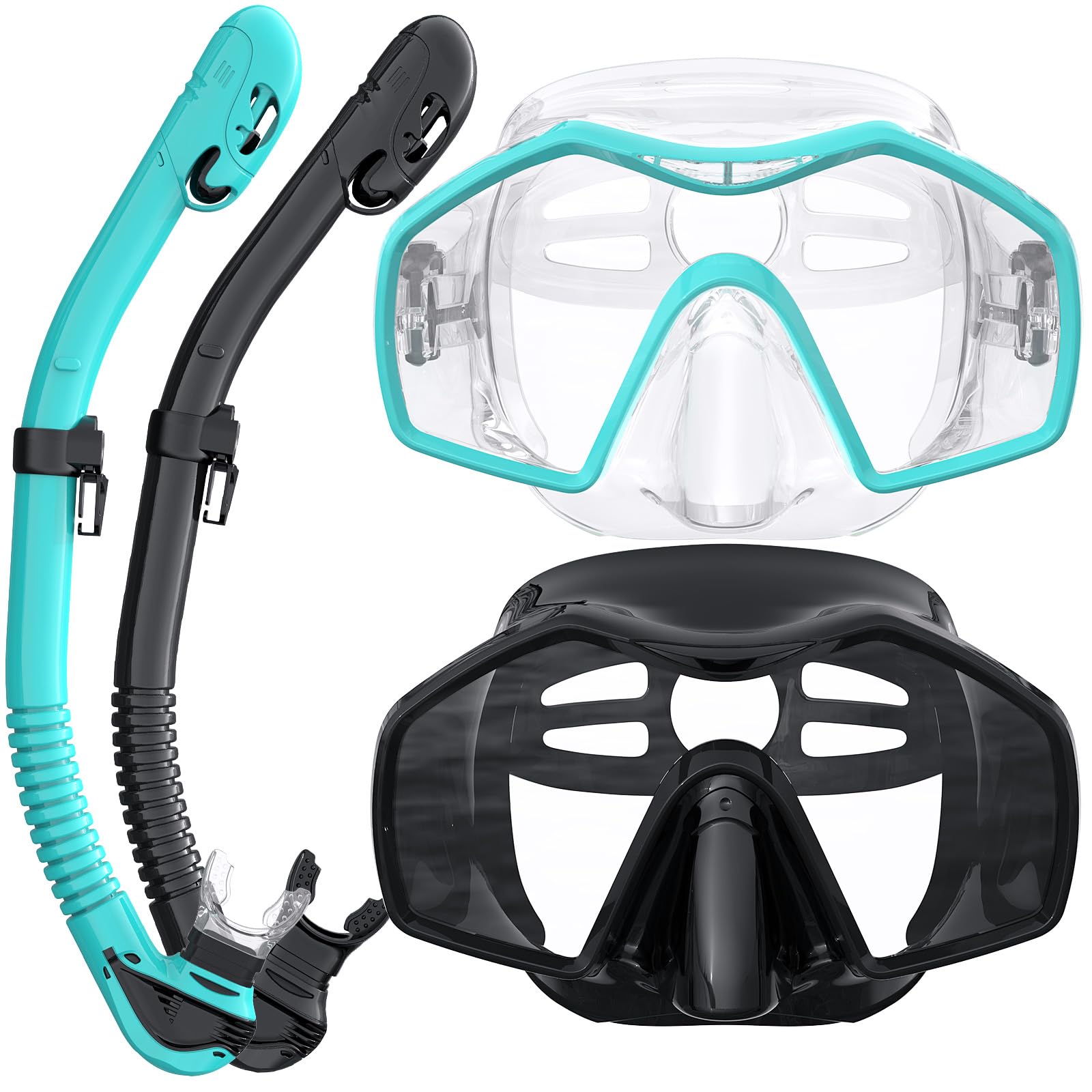 Skarif Snorkeling Gear for Adults, Dry Top Snorkel Mask Adult, Snorkel Set with 180°Panoramic Wide View, Anti-Fog Scuba Diving Mask for Snorkeling