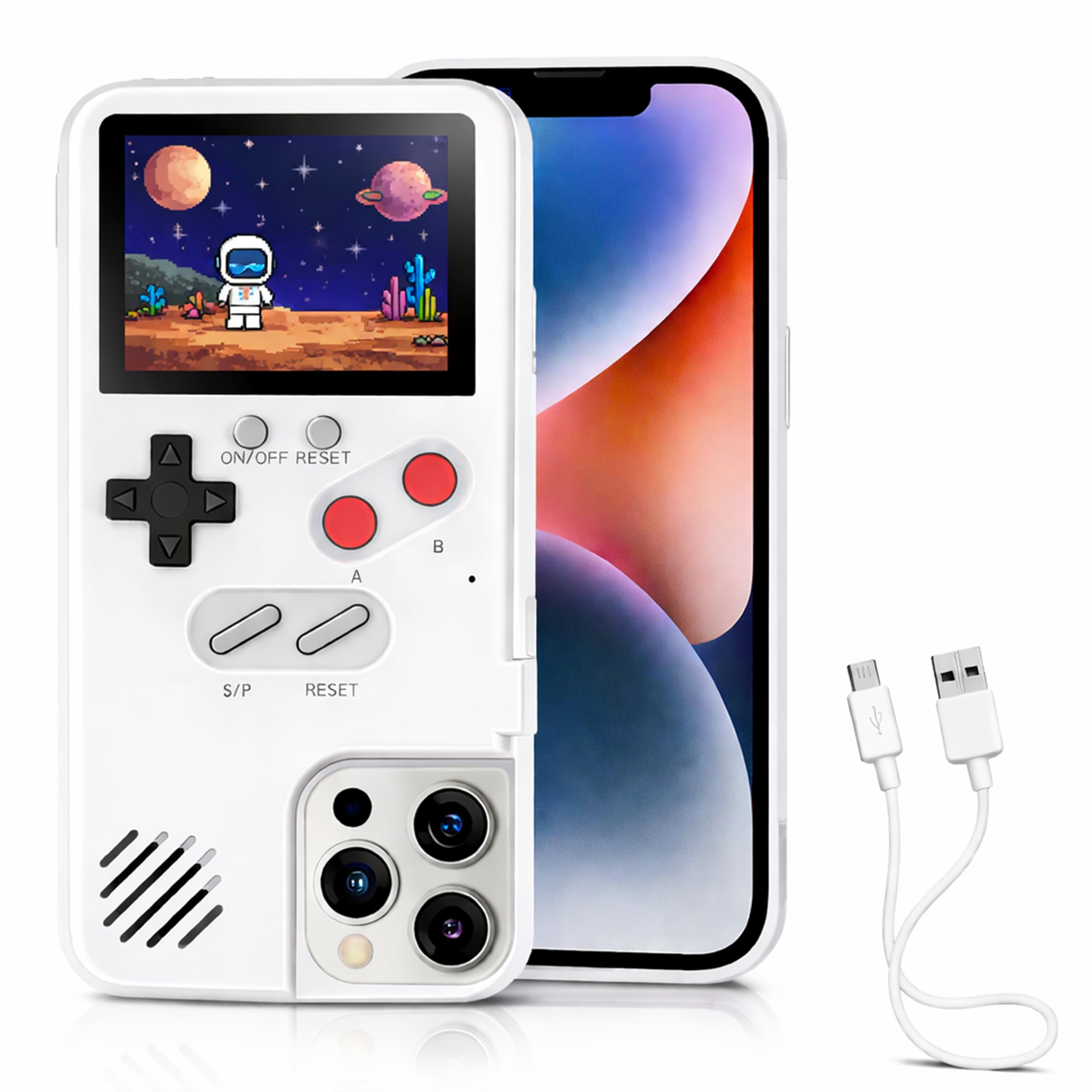 Chu9 Game Phone Case, 168 Built-in Small Video Games, White, Compatible with iPhone 14 Pro Max