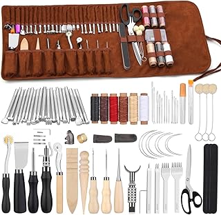 kit travail du cuir Outils d'artisanat du cuir outils travail du du avec sac de rangement personnalisé Outils de sculpture sur pour couper, poinçonner, coudre, sculpter, estamper