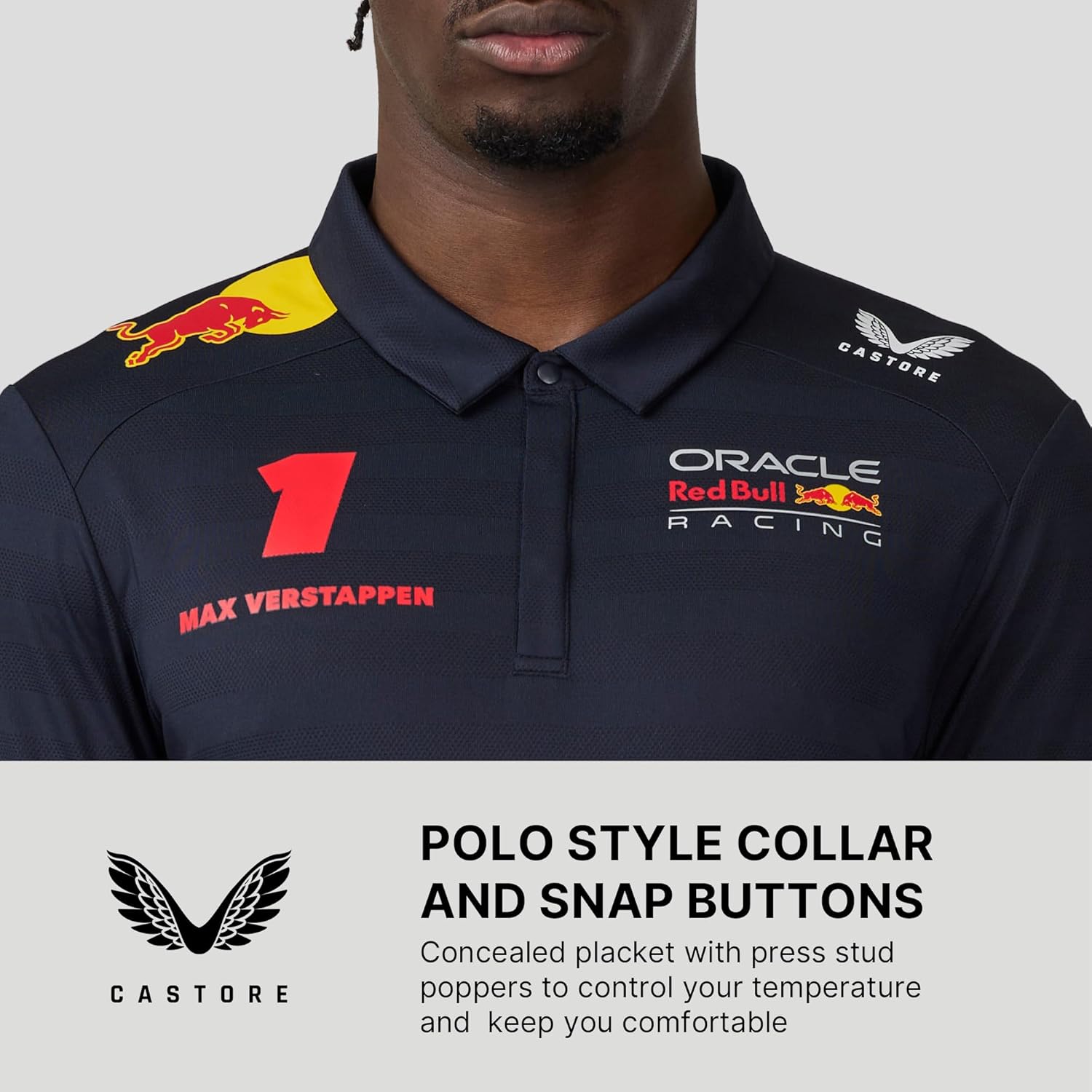 Castore Oracle Men’s Red Bull Racing F1 Team Driver Polo Shirt | Official Red Bull F1 Racing Shirt with Team & Sponsor Logos - Image 2