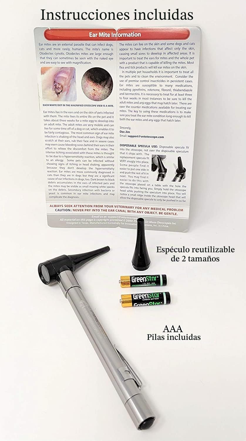 Dr Mom Otoscopes Otoscopio LED Veterinario de Bolsillo
