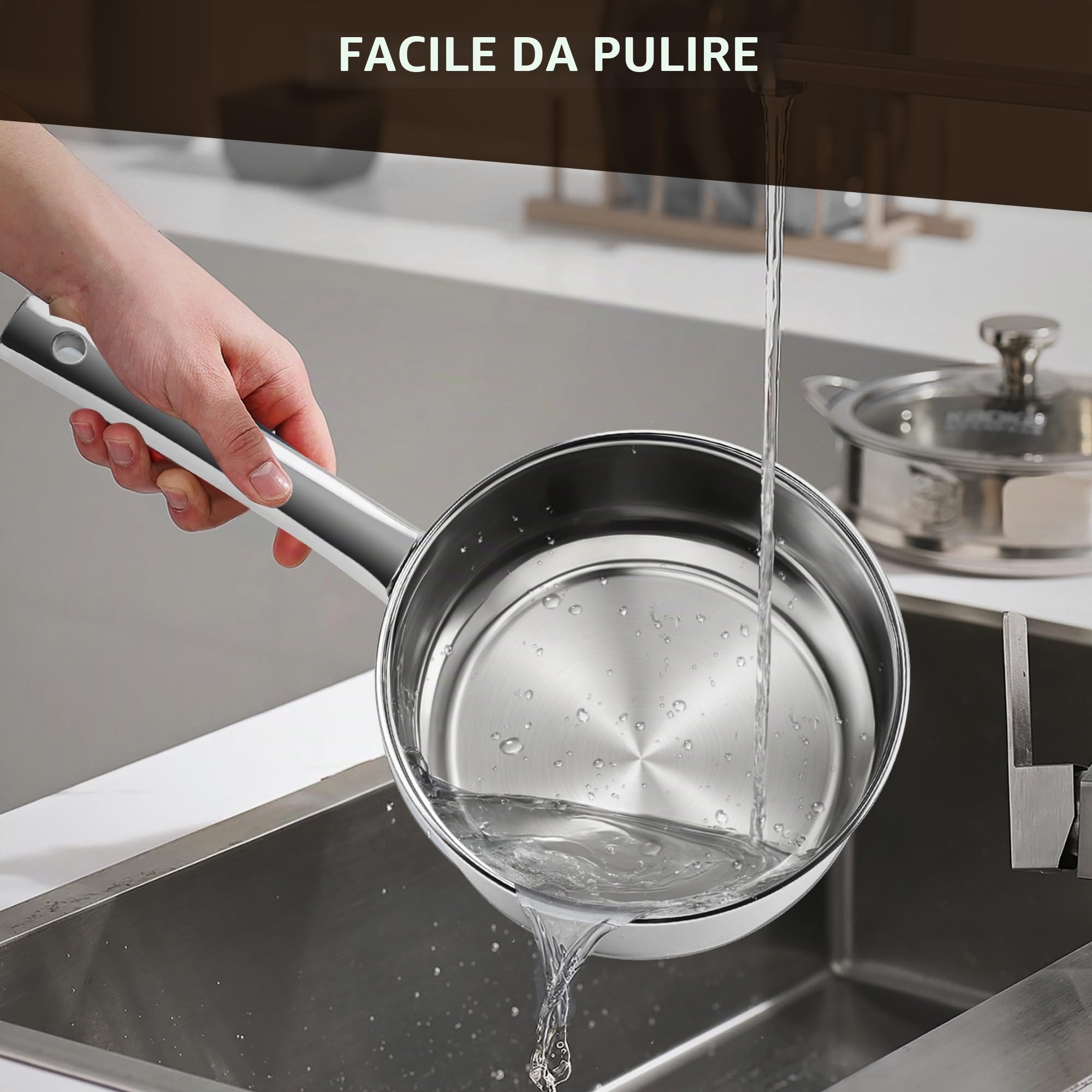 14 Pezzi Set di Pentole e Padelle in Acciaio Inossidabile, set di Pentole per Induzione, Pentole con Vapore e Coperchi in Vetro e Set di Utensili, Adatto a tutti i Fornelli