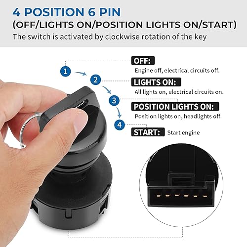 Vista 9 de Interruptor de llave de encendido 3 posiciones 6 pines para Polaris Ranger RZR Sportsman Scrambler Magnum Trail Blazer Trail Boss Xplorer Xpedition