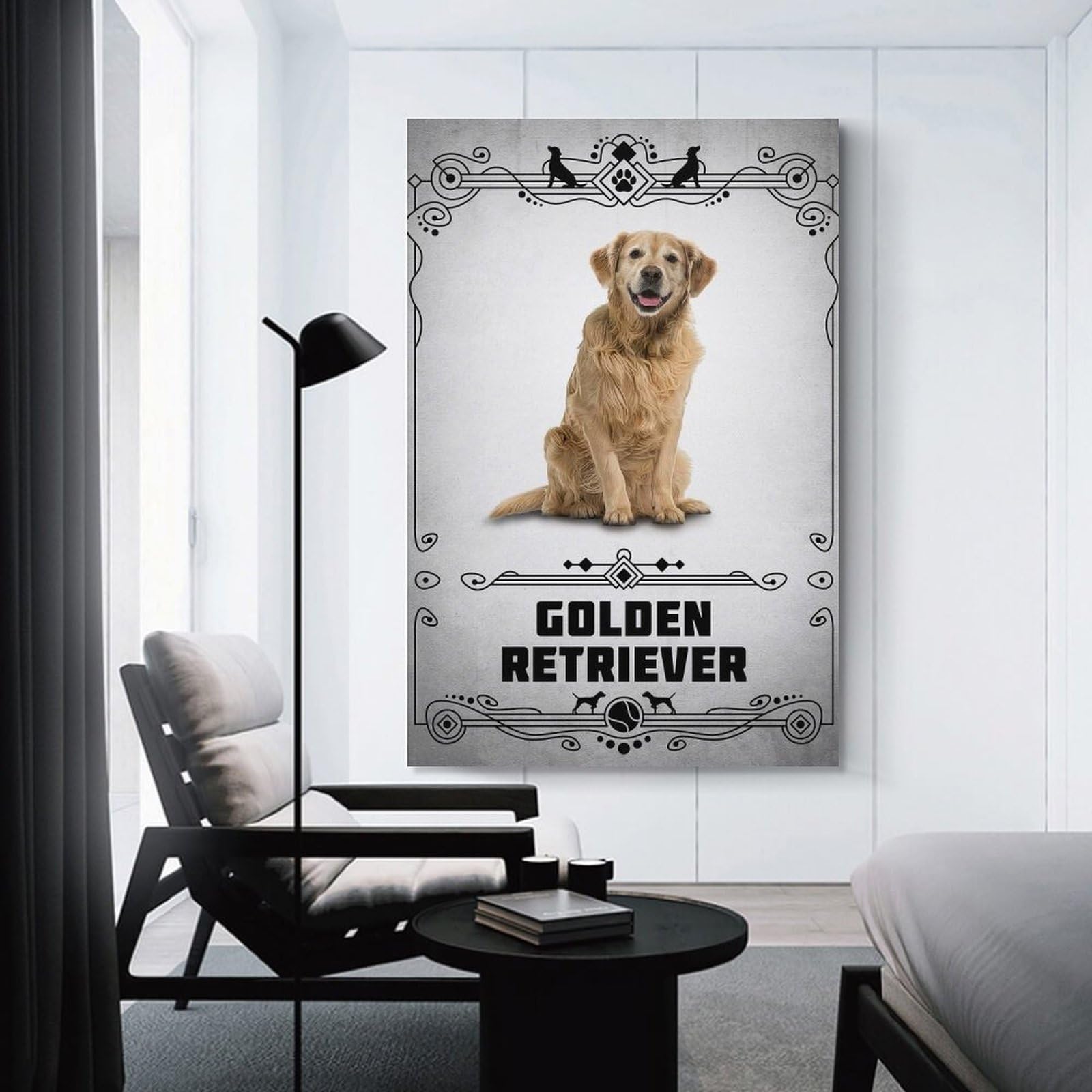 Junmoney Golden Retriever Home Decor Wall Art, 24x36inch(60x90cm), for Work Areas, Reading Rooms Or Studios, An Interior Accent for Desk Areas
