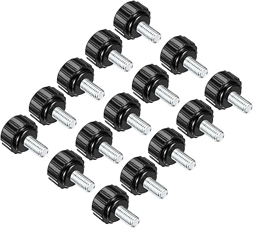 Miniatura 10 de Perillas de sujeción moleteadas, rosca macho M6 x 1.181 in cabeza de 0.827 in, perno de agarre de tornillo de pulgar de plástico termoestable negro