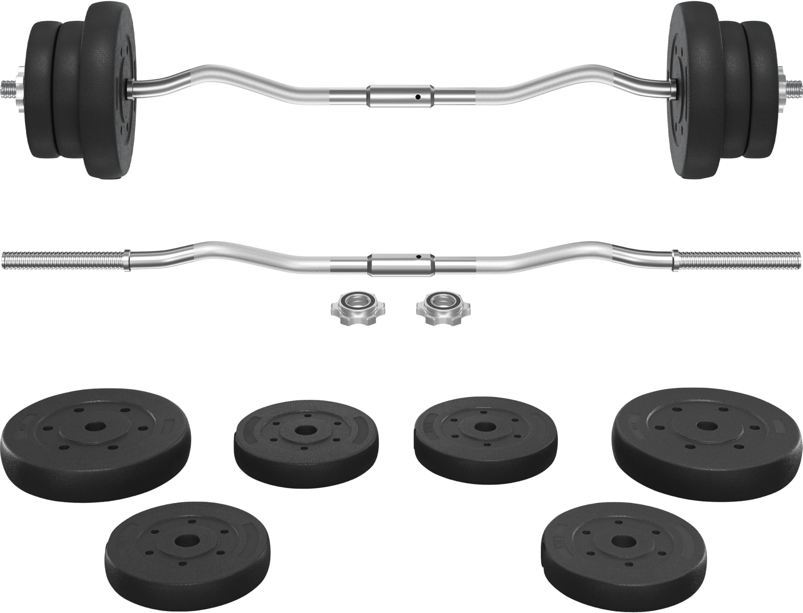 Yaheetech Barbell Weight Set - Olympic Curl Bar & 6 Olympic Weights & 2 Olympic Barbell Clamps for Lifts 55LB