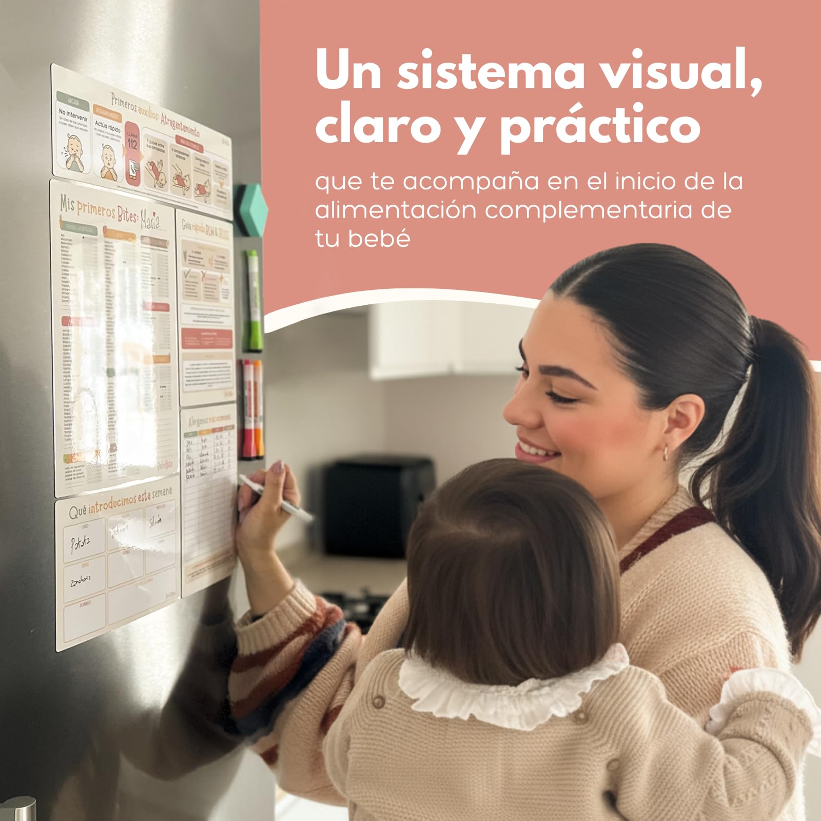 Bebébite Set de 5 Pizarras Magnéticas para Nevera Alimentación Complementaria BLW en Español