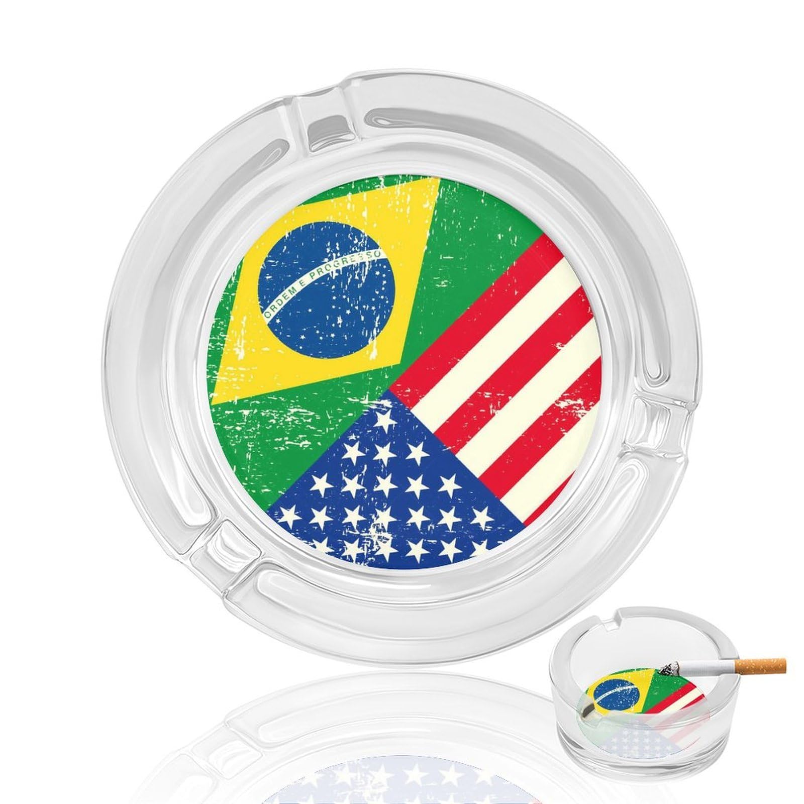 Nclqvjxzkhw Style Am-Ericans-And Brazil Flag Glass Ashtray Round Ash Tray Smoking Trays For Home Garden Outdoor
