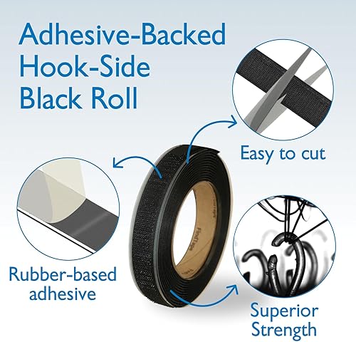 Miniatura 3 de FindTape HL74-R/BLK07515H HL74-R Solo rollos de gancho con respaldo adhesivo: 3/4" x 15 pies, negro