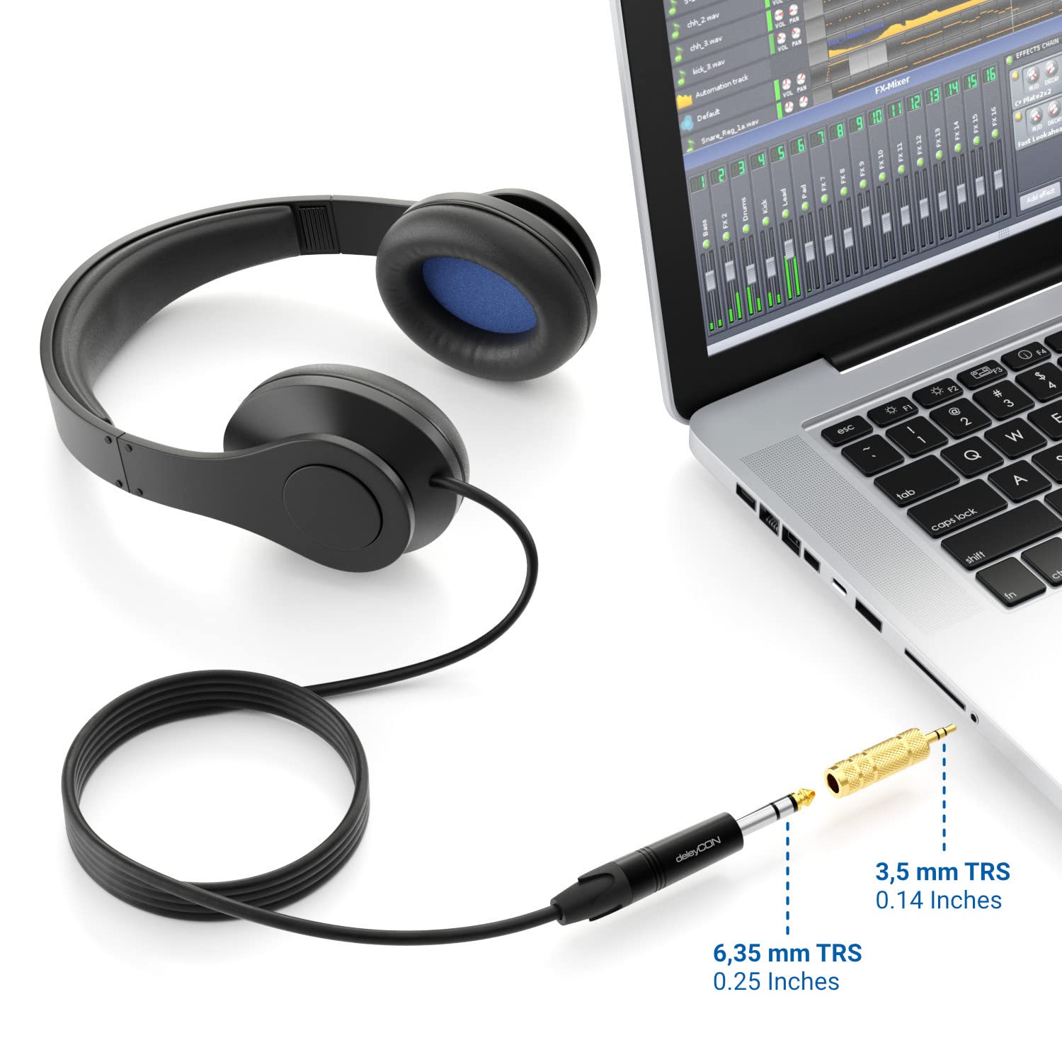 deleyCON Adapter Jack [2 Sztuki] 3,5mm do 6,35mm - Dźwięk Stereo Stereofoniczny Sprzęgacz Audio - Do Telefonu Komórkowego Smartfona Tabletu Notebooka Komputera Wzmacniacza HiFi Kina Domowego TRS