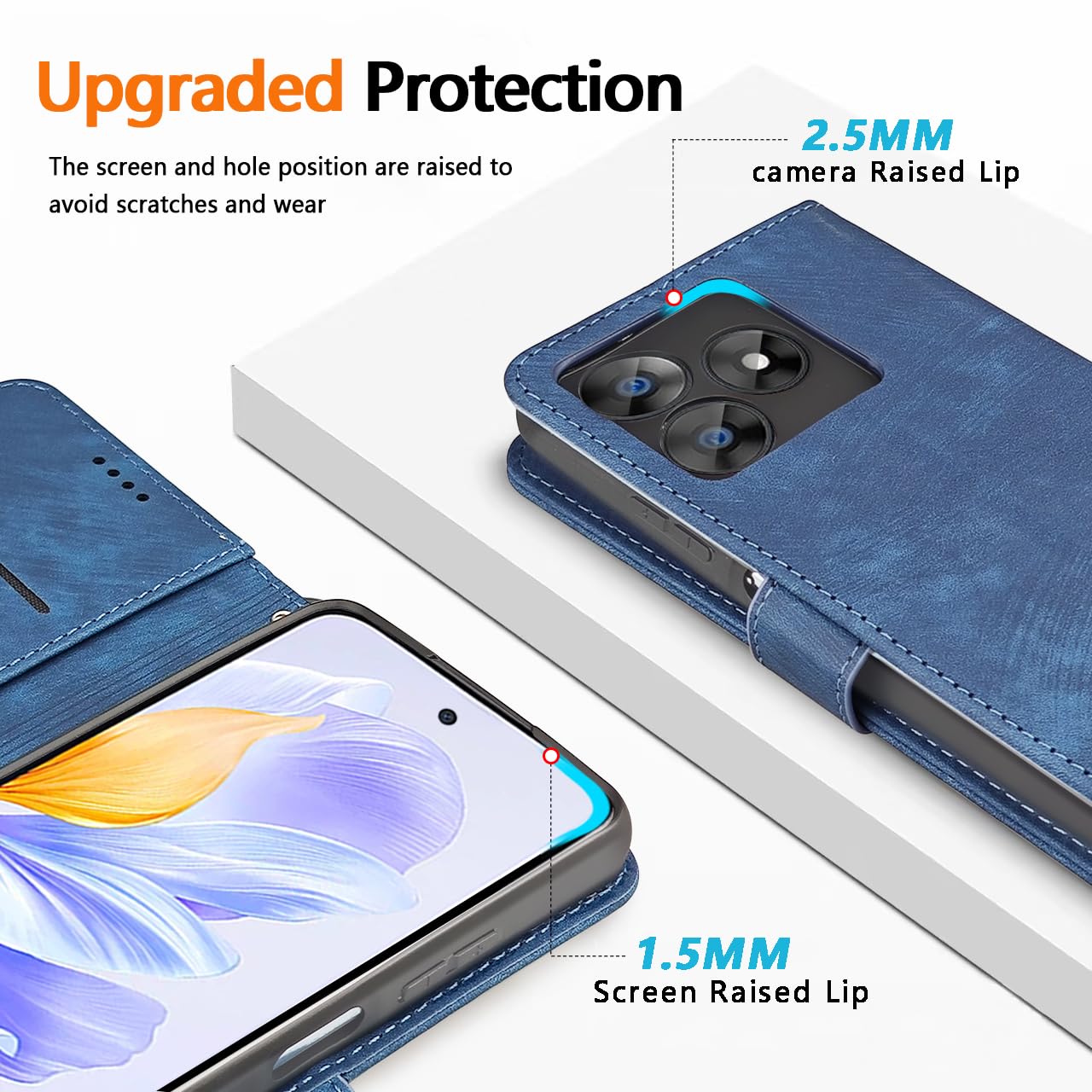 PU Leather Wallet Case For Oukitel C61/C61 Pro - RFID Blocking, Magnetic Closure, Shockproof (Blue)