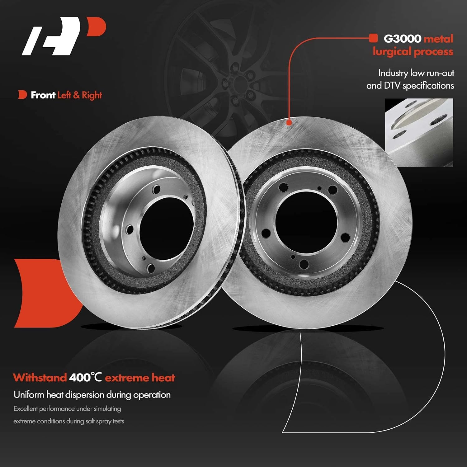 A-Premium 13.92 in(353.5 mm) Front Vented Disc Brake Rotors + Ceramic Pads Kit Compatible with Select Toyota and Lexus Models - Sequoia 08-21, Tundra 07-21, Land Cruiser 16-20, LX570 16-20, 6-PC Set