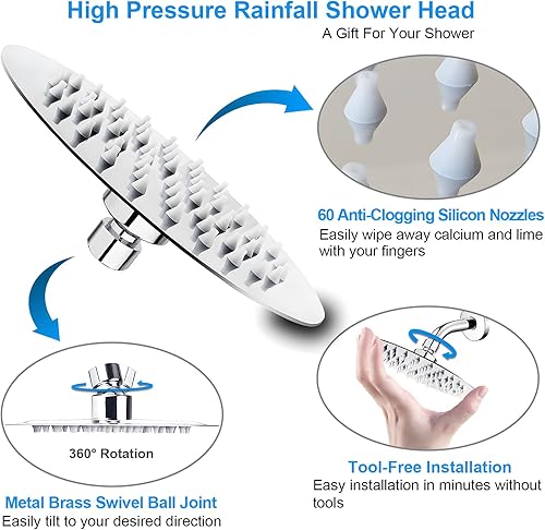 Miniatura 3 de Cabezal de ducha de alta presión, cabezal de ducha de 6 pulgadas con reemplazo ajustable perfecto, restrictor extraíble, fácil instalación para
