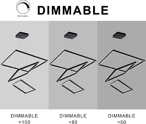 Miniatura 5 de Lámpara de araña LED 3 anillos cuadrados moderna, iluminación colgante LED regulable, lámpara colgante de techo para comedor, sala de estar, cocina,