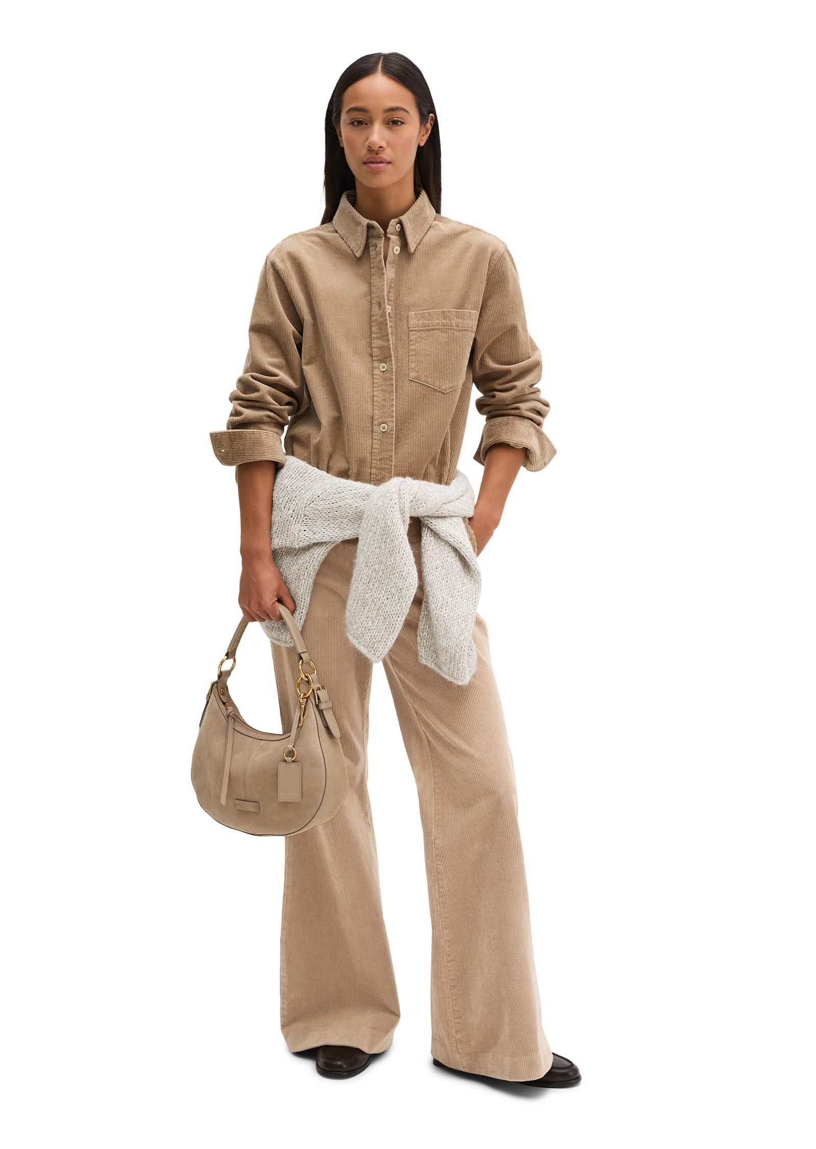 Marc O'Polo Pelle borsa a tracolla Pernille Hobo Bag Earthy Taupe grigio talpa