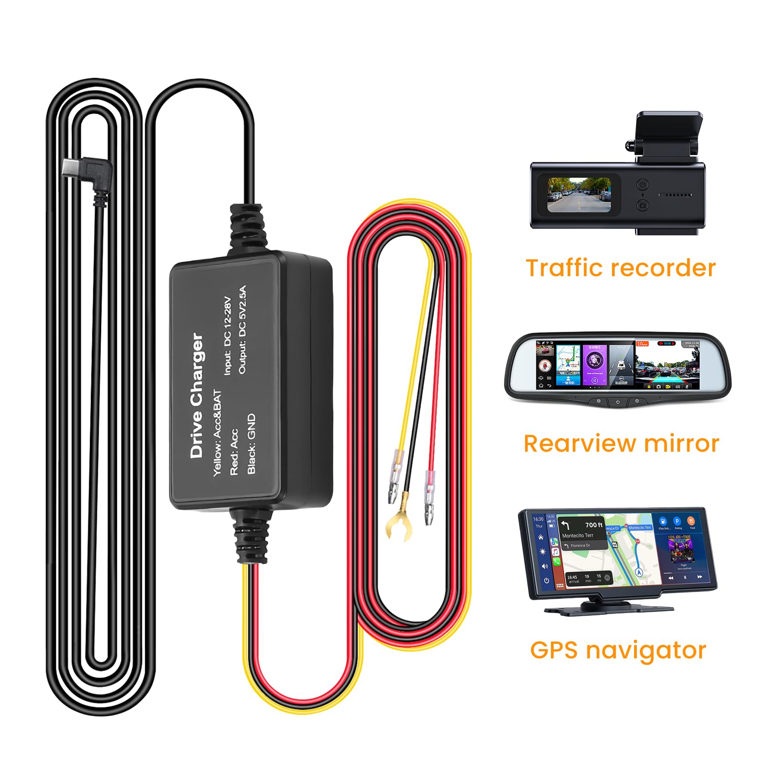 Kit Cavo Hardwire Per Dashcam 12-24V A 5V 3A Con Indicatore Tensione E Protezione Batteria - Modalità Parcheggio 24h E Spegnimento Regolabile