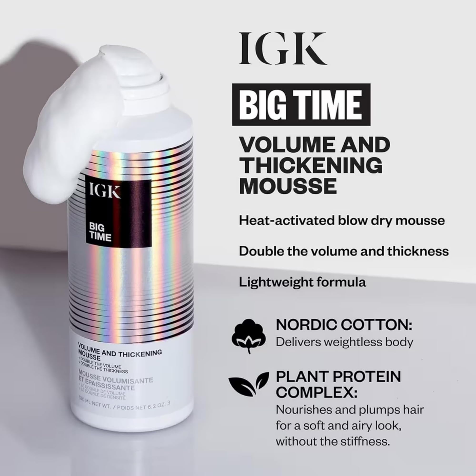 IGK BIG TIME Volume & Thickening Hair Mousse for Instant Fullness