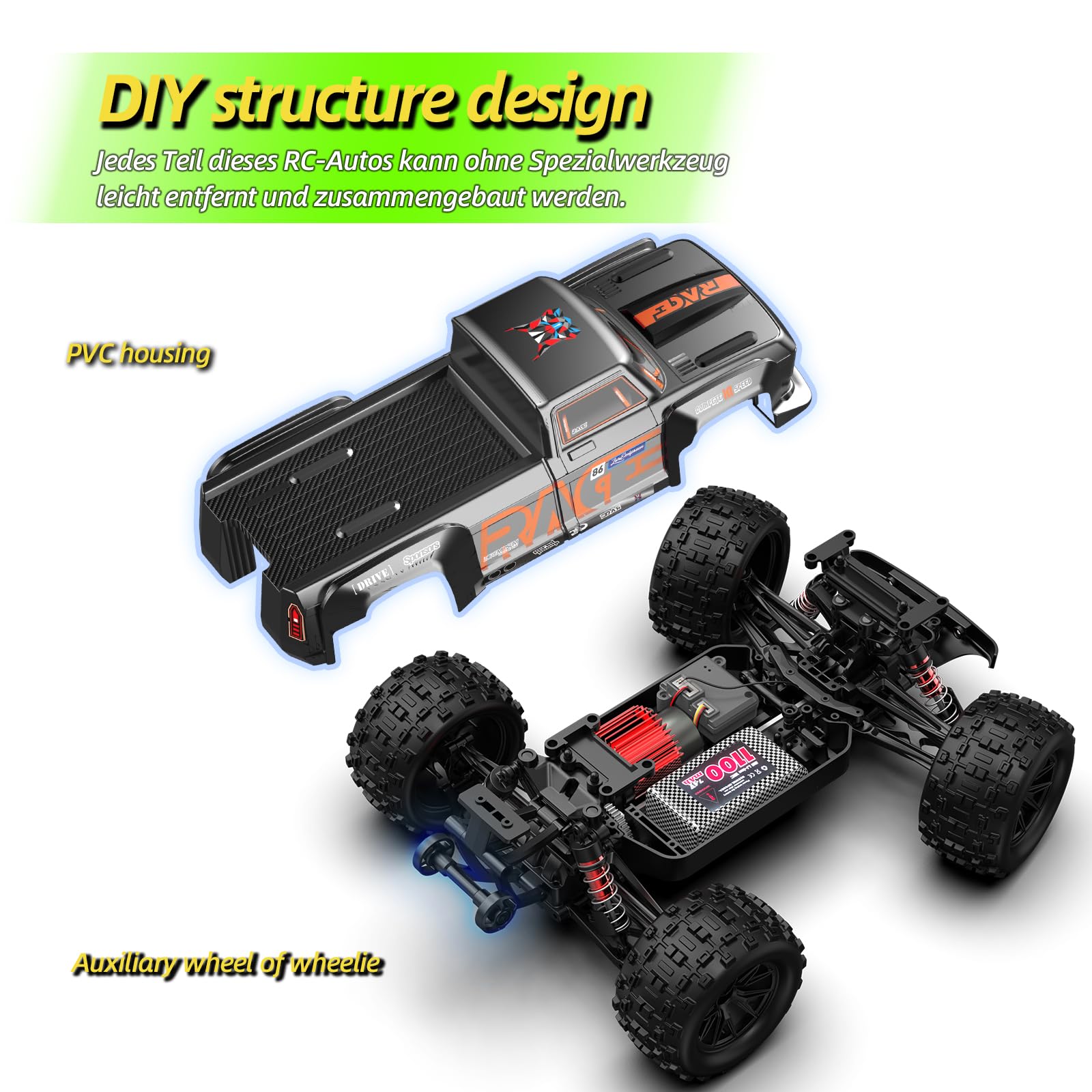 1:16 RC Auto Offroad - 20km/h Mit LED Licht, Ab 6 Jahre