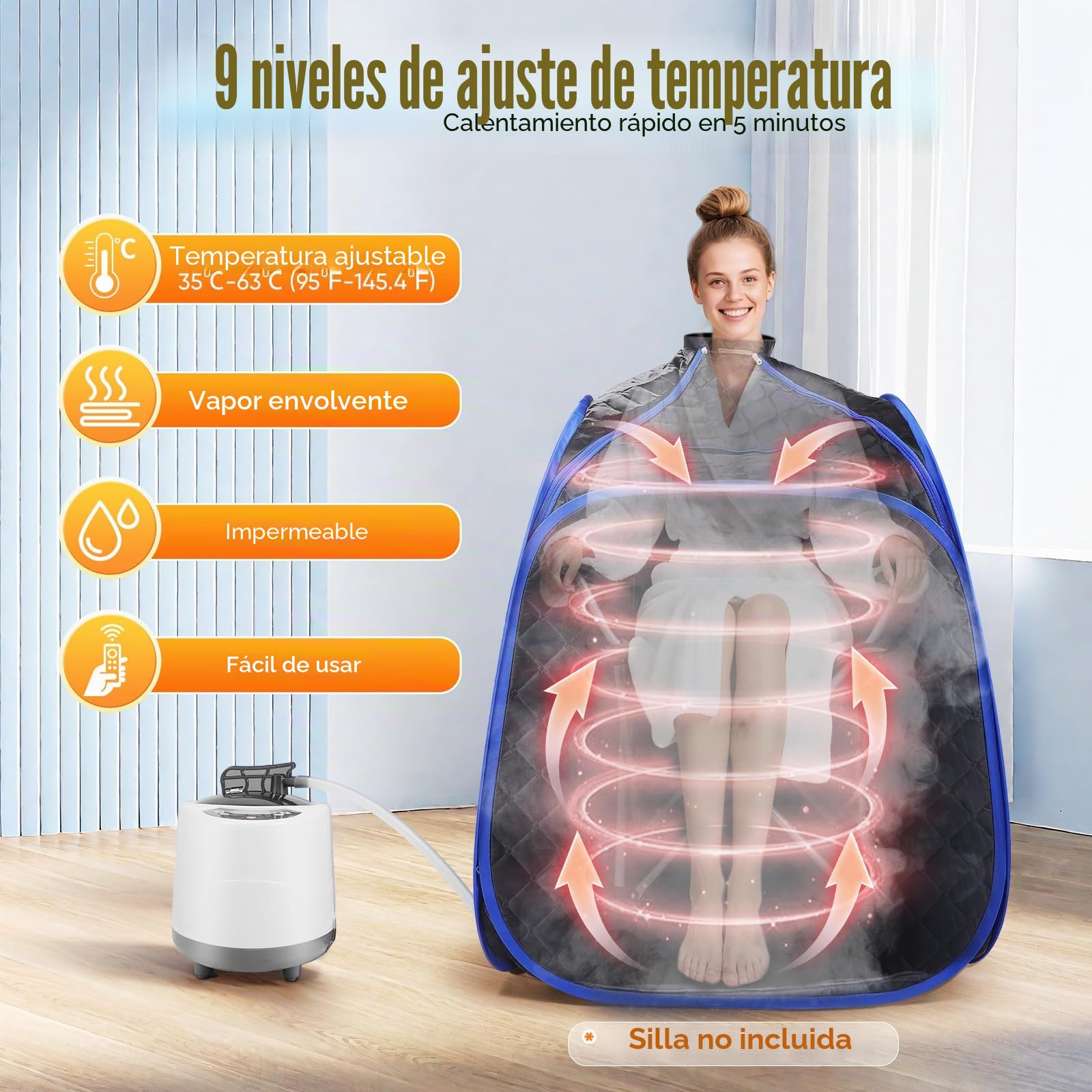 Sauna portátil para casa, 3 minutos de calentamiento rápido y 9 niveles de calor, vapozone portátil con 2,6 l vapor