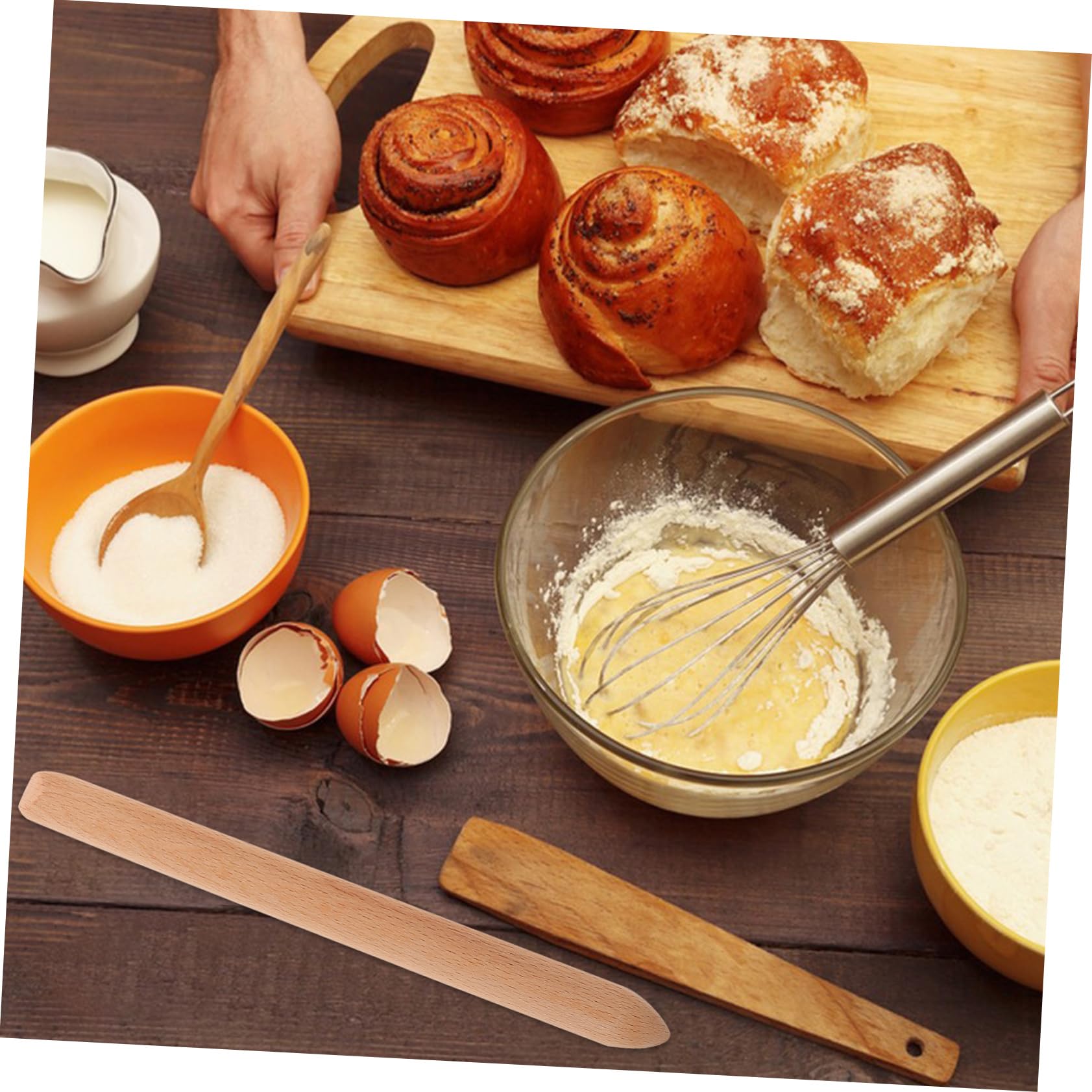 Bâtonnet Mélangeur Ustensile Sûr et Essentiel en Bois Beige 28cm pour Pâte à Pain Cuisine Fabrication du Pain Levain