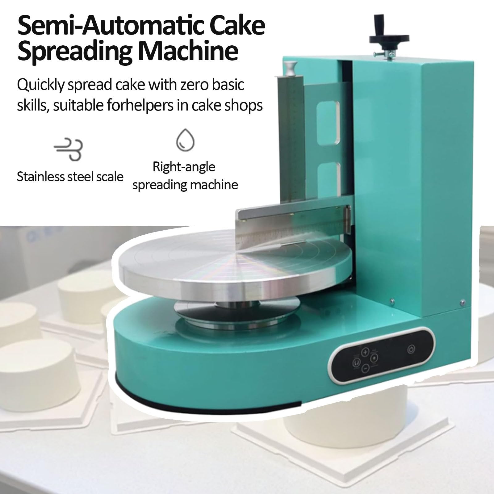 Machine à glacer Les gâteaux, Machine Automatique pour décorer Les gâteaux d'anniversaire de 10 à 30 cm (4 à 12 Pouces), Machine à étaler et Lisser la crème, pour pâtisserie et Usage domesti