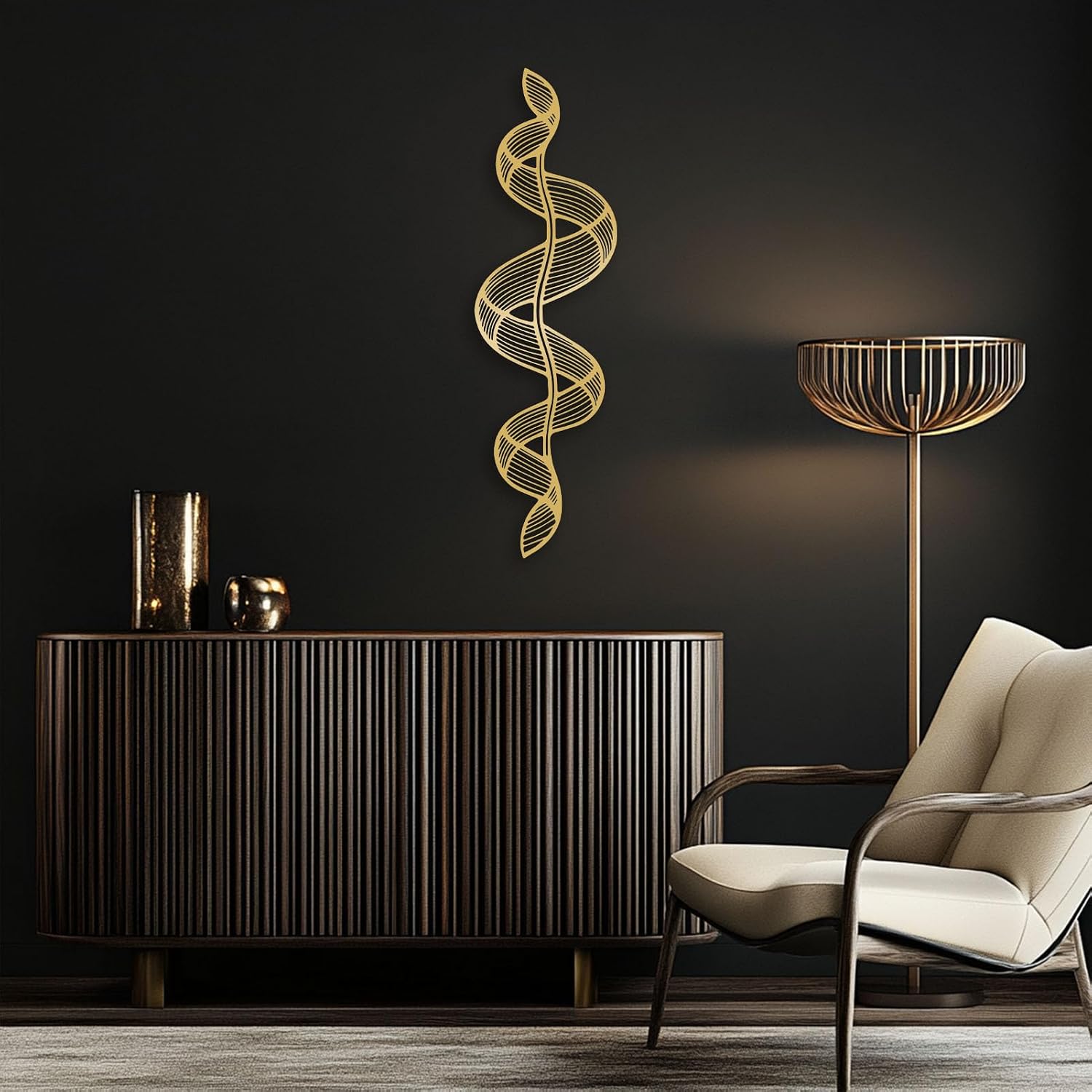 OZF Modern Abstract Swirl Line Metal Wall Art, Contemporary Decor for Living Room Bedroom Office, Stylish Vertical Wall Hanging (Gold, 41 x 12 in | 105 x 30cm)