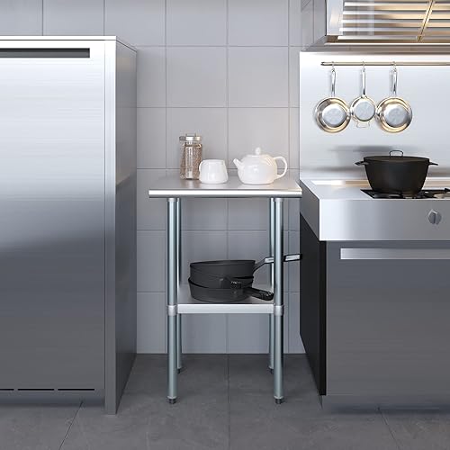 Miniatura 9 de AmGood - Mesa de preparación y trabajo de acero inoxidable, estante inferior, isla de cocina, banco de servicio para lavandería y garaje,