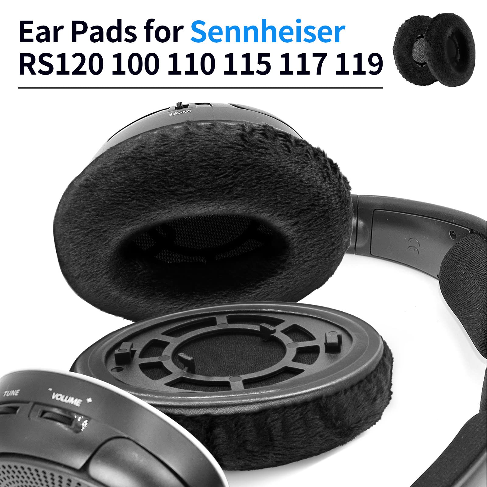 Sumugaric Ohrpolster Aus Velours – Ersatz Für Sennheiser RS120, RS110, RS135 U.a., Memory-Schaum, Schwarz