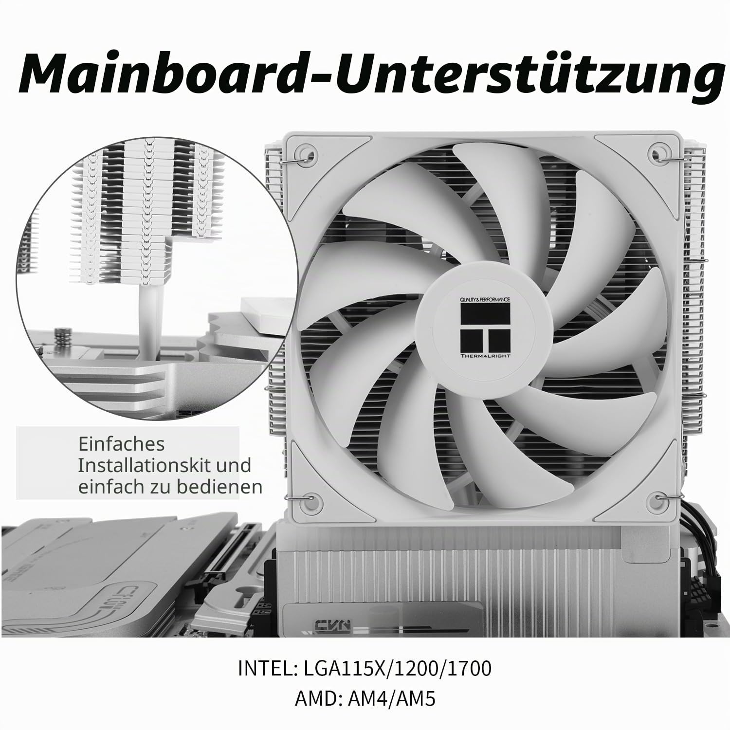 TR Peerless Assassin 140 Weiß, 6 Heatpipes, zwei PWM Lüfter und zwei Turme, 158 mm hohe CPU-Kühlung mit oberer Abdeckung, für AM4/AM5 und Intel LGA1851/1700/115X/1200