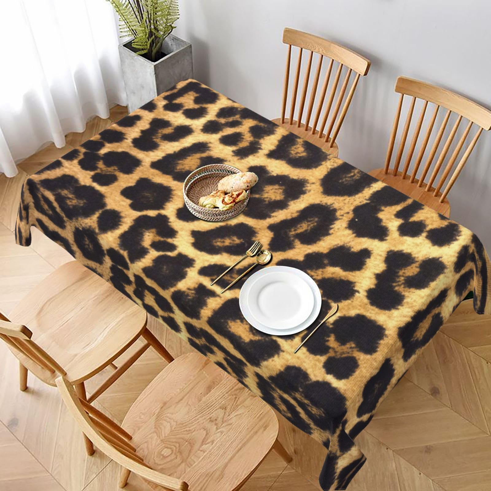 BNVSADC Leopard Print Printed Rectangle Tablecloth 228x152 CM, Water Resistant Polyester Table Cloth Decorative Fabric Table Covers for Kitchen Dining Table Parties Camping
