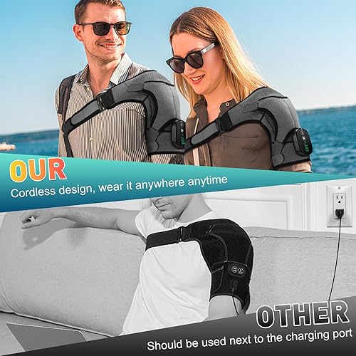 Miniatura 5 de Almohadilla térmica de hombro portátil inalámbrica y masajeador, envoltura de hombro con vibración de calefacción, soporte de hombro para aliviar el