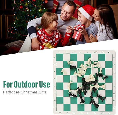 Miniatura 3 de Juego de 20 ajedrez y damas portátiles, juego de ajedrez portátil con tablero plegable de piel sintética y piezas, bolsa de almacenamiento con