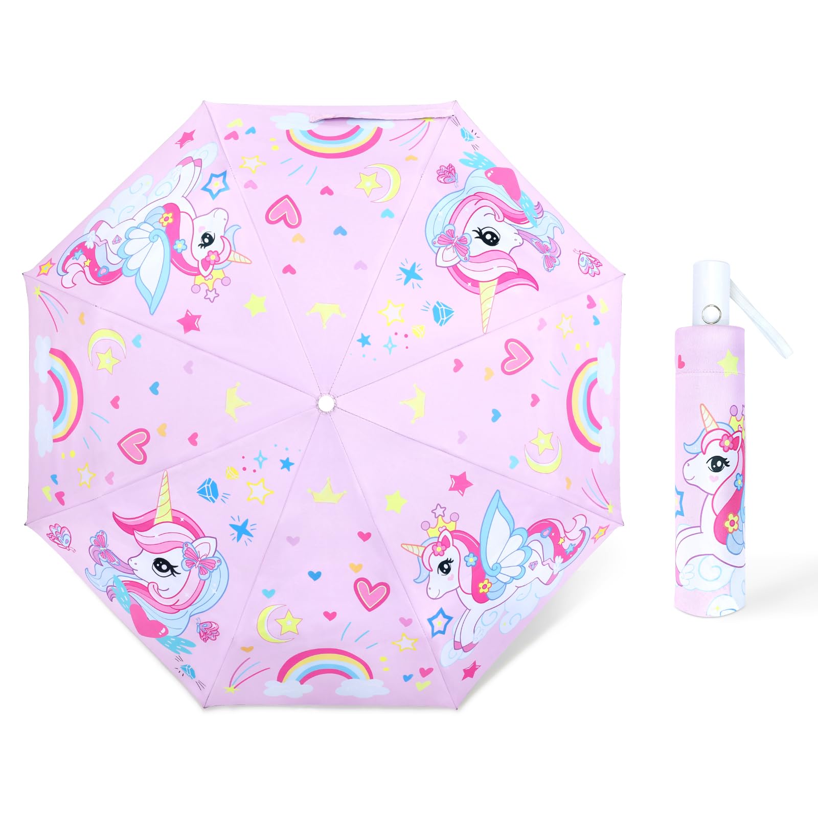 decalsweet Kids Folding Umbrella Toddler Umbrella with UV Protection Portable Auto Open/Close Anti-rebound Safe Design Windproof, Compact, Lightweight