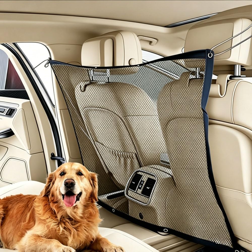 ONEMAJI Car Dog Barrier Net for BYD Atto 2 DM-i 2025 2026 Pet Isolation Mesh Vehicle Guard with 4 Hooks and Metal Eyelets 110x75cm Black 1 Pack