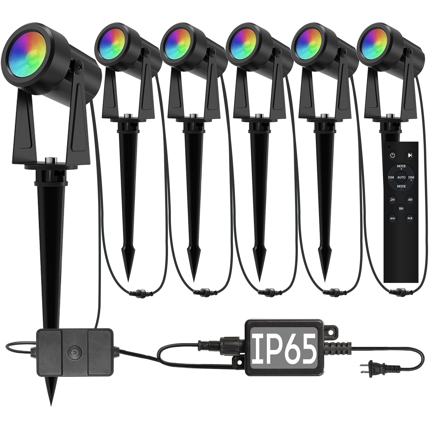 SUNTHIN Outdoor Landscape Lighting with Remote, RGBW Color Changing Spot Uplights, 6 Pack