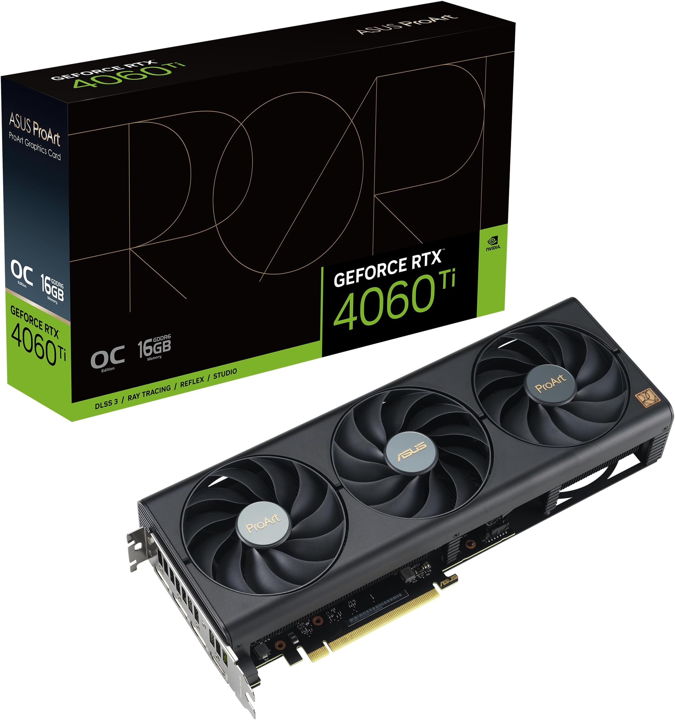 ASUS ProArt GeForce RTX™ 4060 Ti 16GB OC Edition GDDR6 Graphics Card (PCIe 4.0, 16GB GDDR6, DLSS 3, HDMI 2.1a, DisplayPort 1.4a)