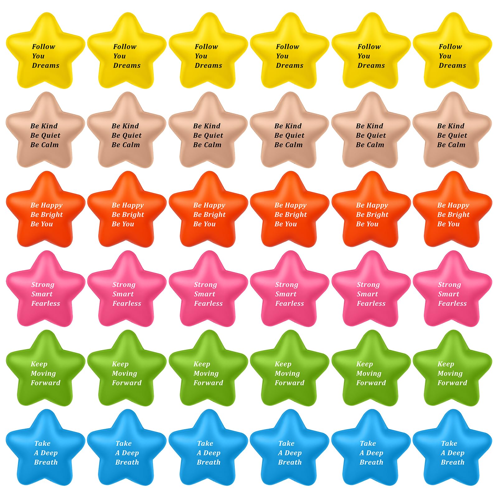 YXSJAS 36Pcs Motivational Stress Balls Inspirational Funny Colorful Foam Balls Star PU Stress Balls for Adults Squeeze Toys Durable Squeeze Toys for Anxiety Relief Hand Exercise Stress Relief Gifts