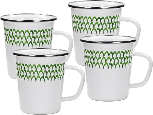 Miniatura 8 de Golden Rabbit Enamelware - Juego de 4 tazas de café con leche de 16 oz (remolino de cobalto)