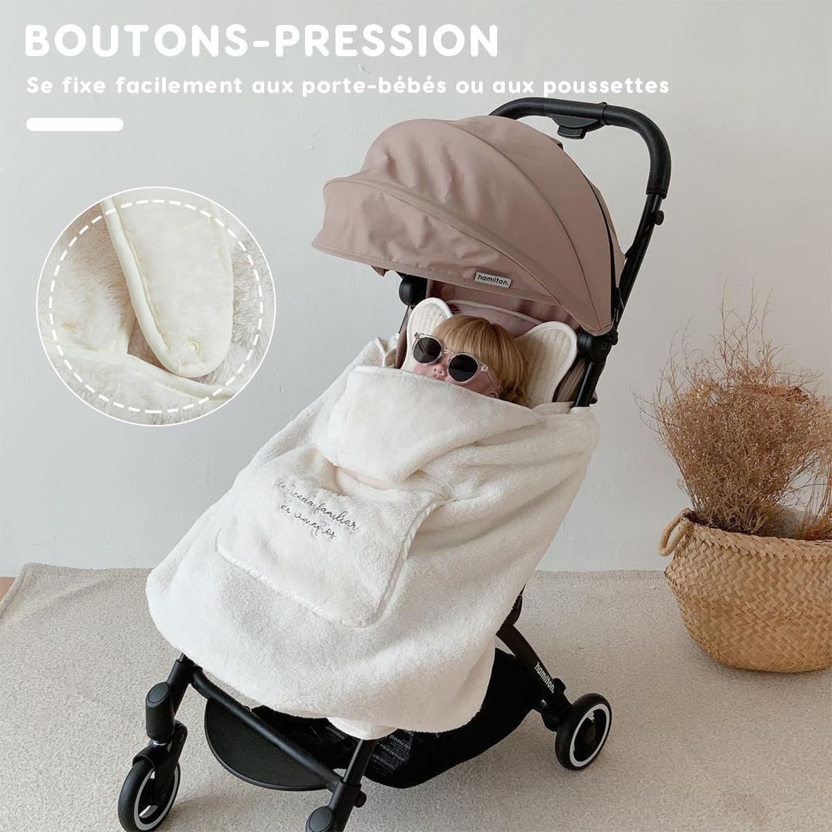 SONARIN Mignonne Couverture pour Porte Bébé,Chaude Coupe-Vent Housse de Porte-Bébé Hiver avec Capuche,Universelle Cape de Transporteur Chancelière avec Poche Avant(Ours)