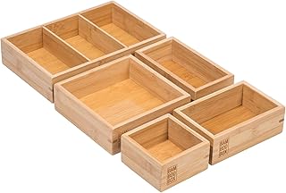 BamBooBox Bambusowe pudełka do przechowywania – 5-częściowy organizer z szufladami – system porządkowania szuflad, biura, kuchni, warsztatu, biżuterii lub makijażu