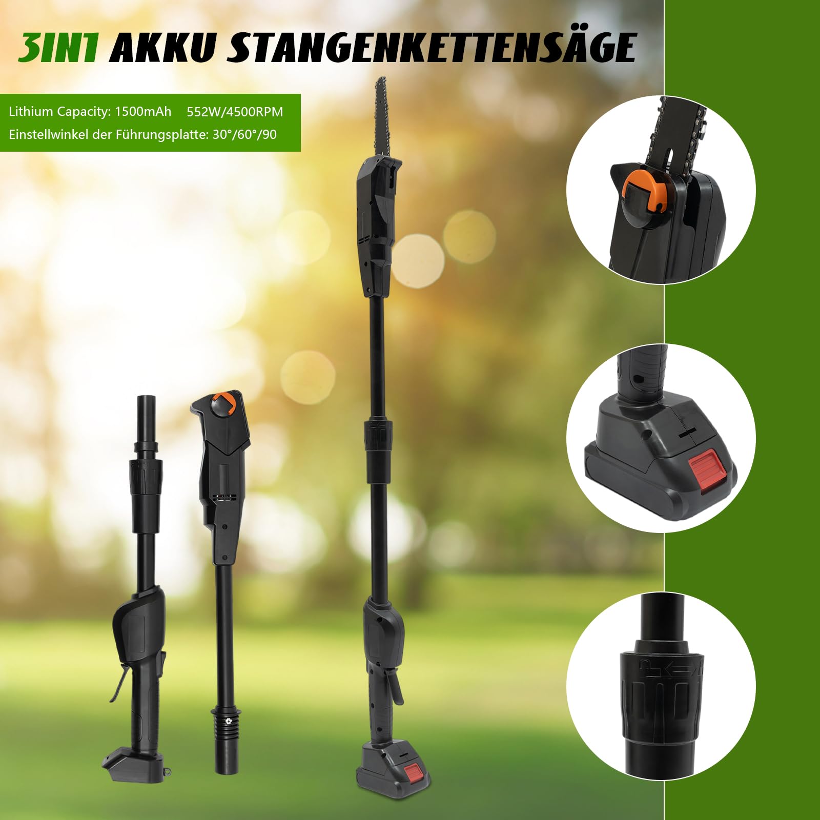 Élagueuse électrique batterie tronçonneuse 4500 tr/min bouton réglage jardin ferme parc forêt
