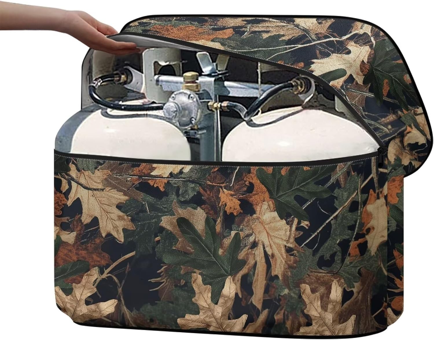 Camo Maple Leaf Print Propane Tank Cover for Camper RV Travel Trailer 40lb Propane Gas Tank Cover Waterproof Outside Double Propane Tank Holder