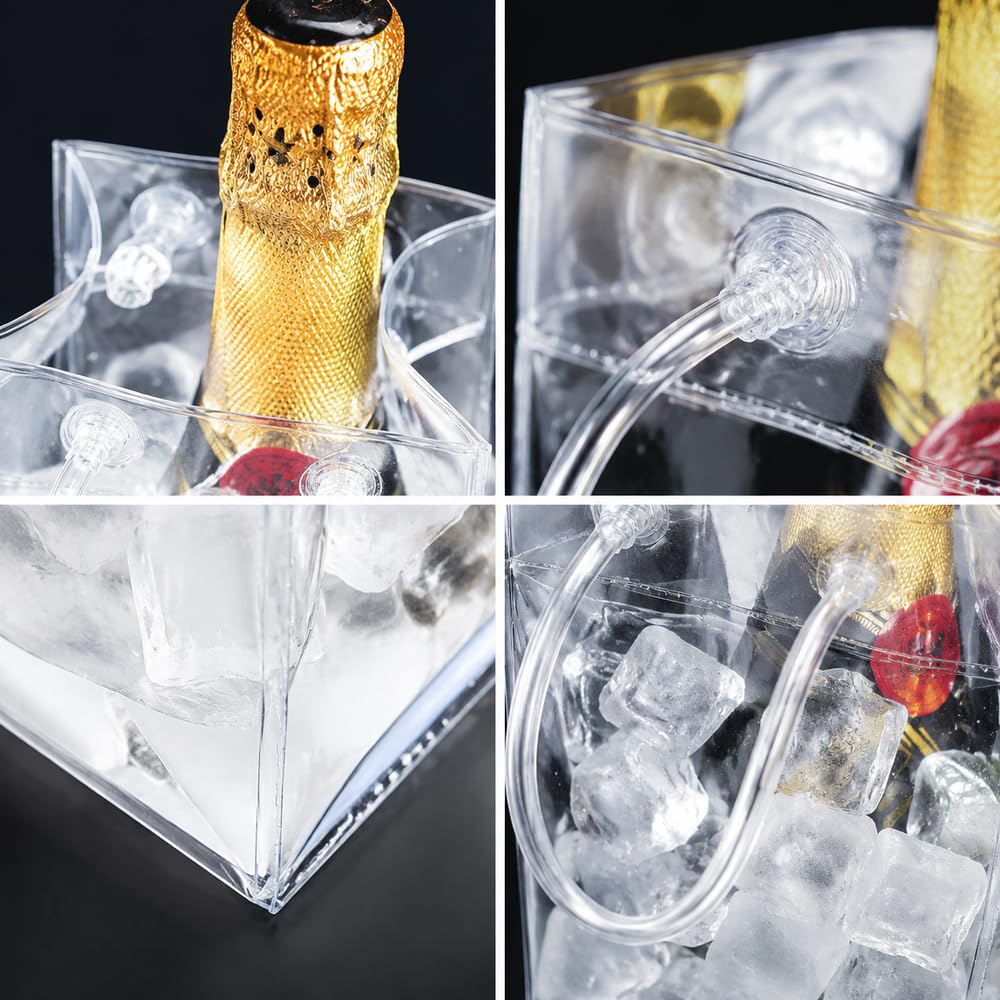 5 Stück Eisbeutel Flaschenkühler Auslaufsichere Eisbehälter, Transparente PVC Eistasche Tragbare Kühltasche mit Griff für Champagner Wein Getränke 25 * 11cm (2 Stück)