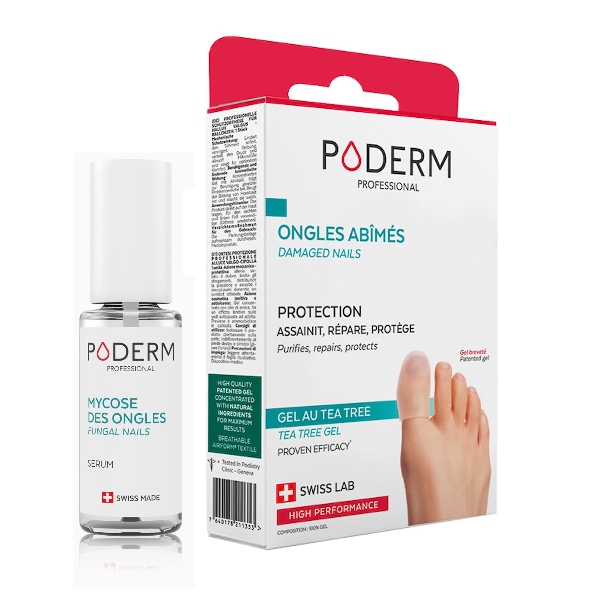 PODERM - LOT 2 PRODUITS | MYCOSE ONGLE TRAITEMENT + CAPUCHON D’ORTEIL ONGLES ABIMÉS PAR MYCOSE | Taille M | Aux plantes exceptionnelles|Soin professionnel pied/main | Facile & rapide | Swiss Made